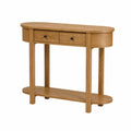 Mesa consola de madera de roble con cajones y estante inferior