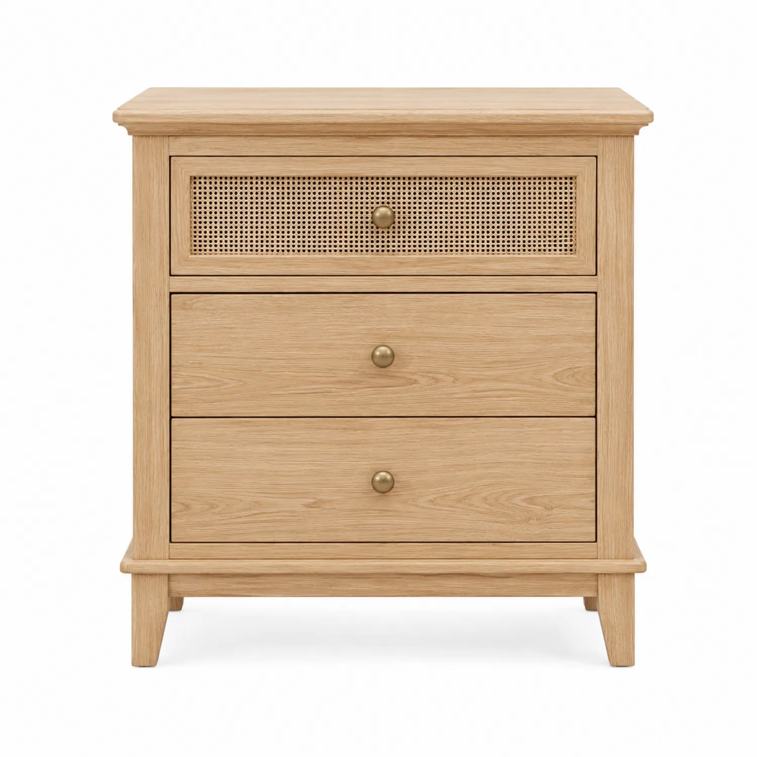 Mesita de noche de madera de roble con rejilla decorativa