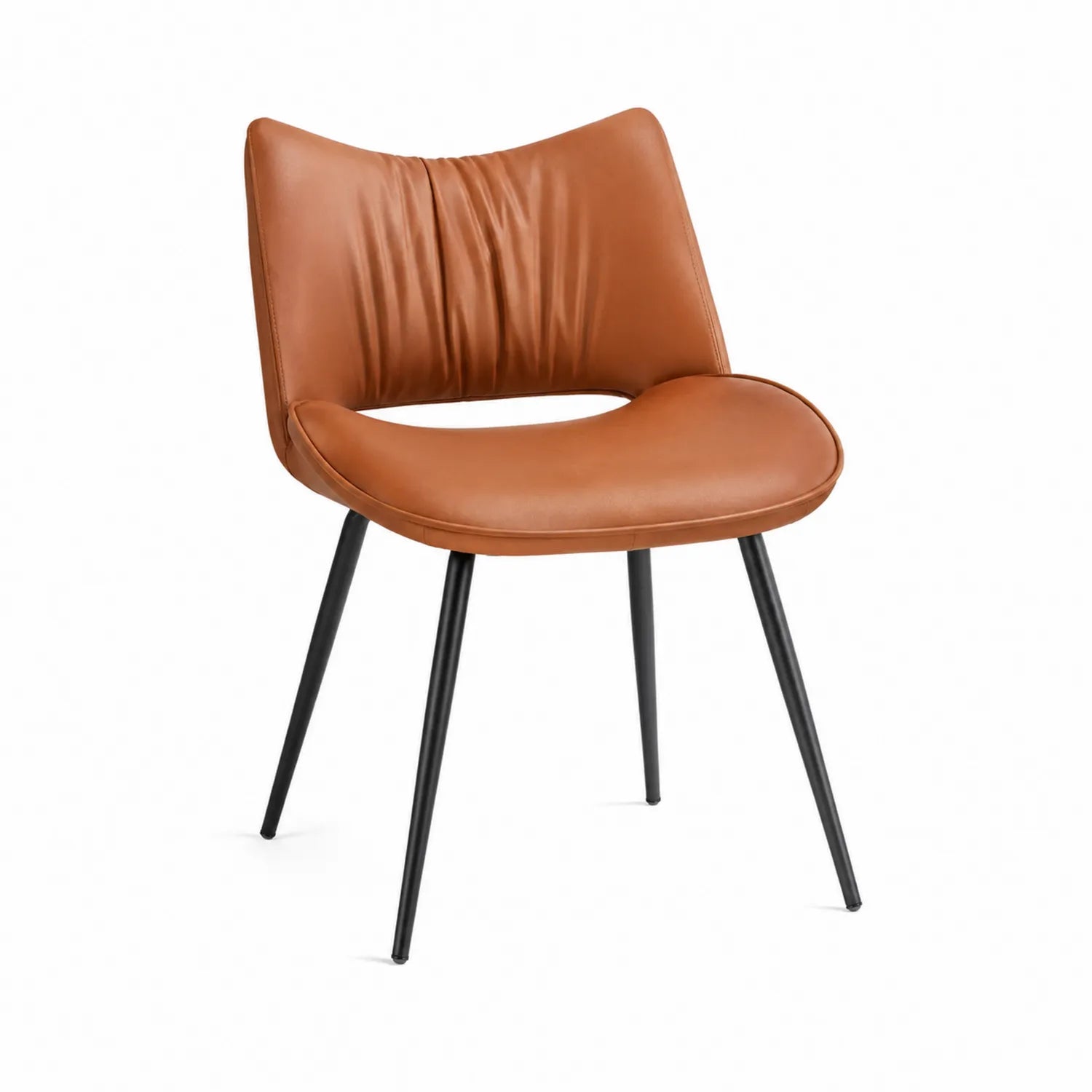 Silla de cuero sint¨¦tico marr¨®n con patas de metal negras