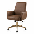 Silla de oficina de piel sintética marrón con base de metal dorado
