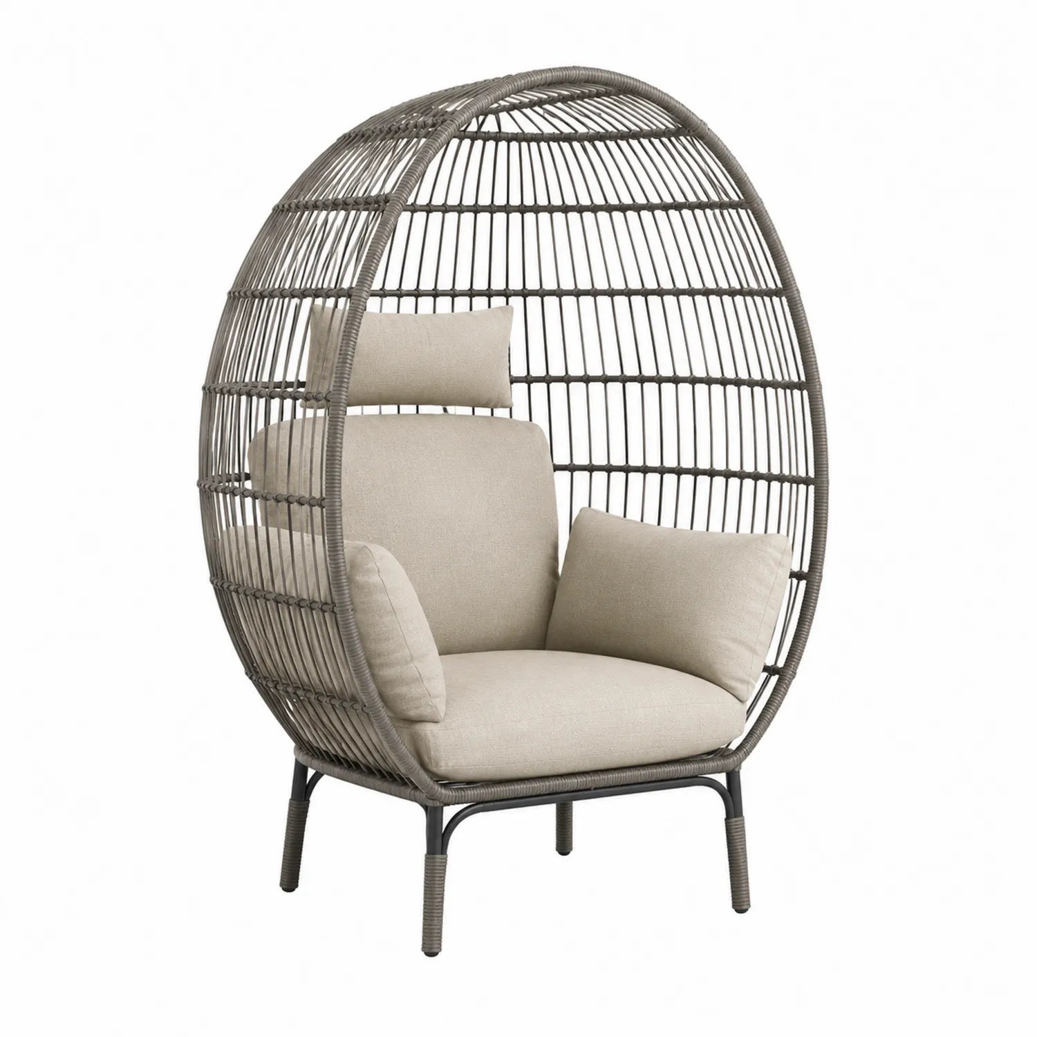 Sillón de Ratán Sintético con Cojines Beige y Estructura Gris